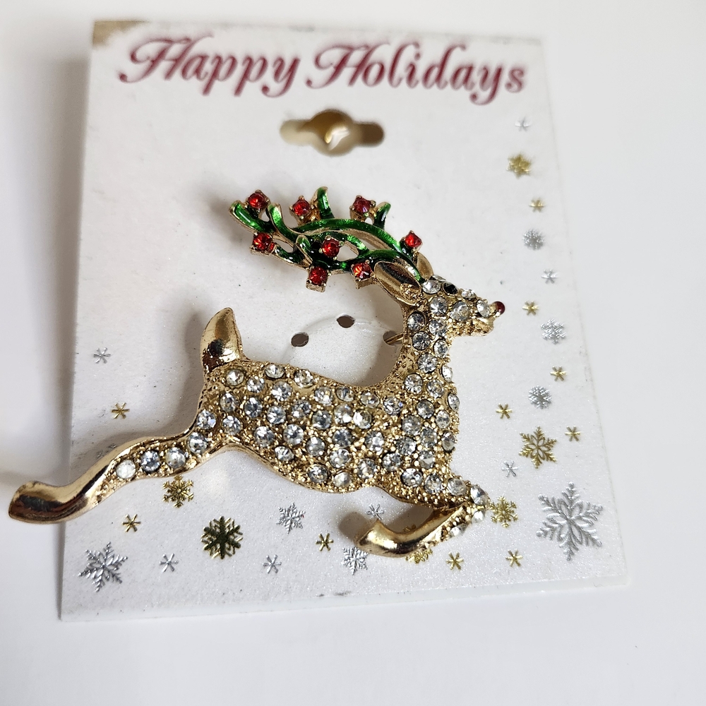 NWT Kohl's Elegant Holiday Christmas Reindeer Brooch 2" × 1 3/4"